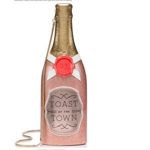 kate spade champagne bottle clutch purse bag in rose gold nwot